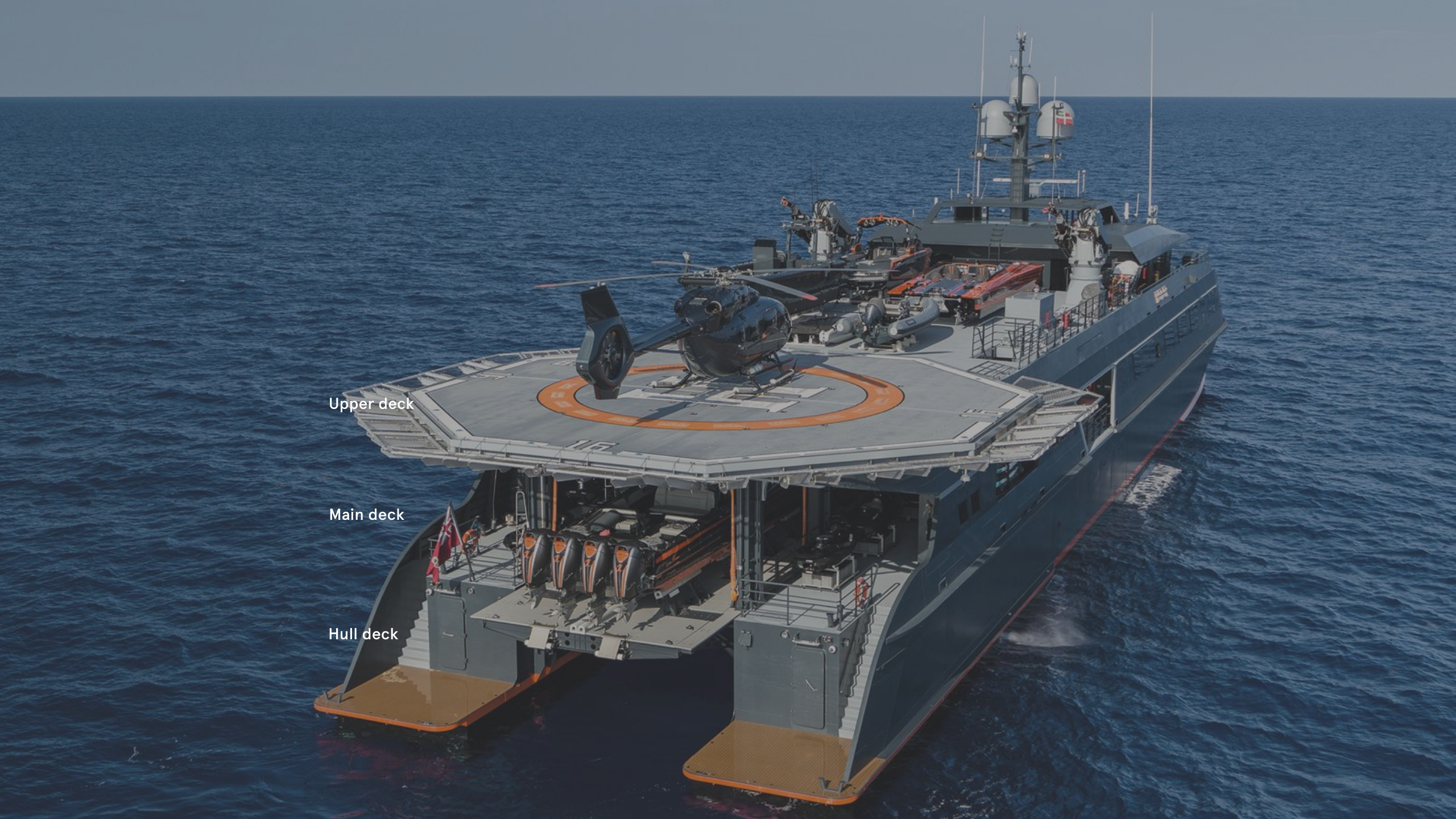 Rear view of Hodor showing helicopter on helipad