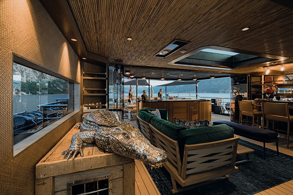 Close-up of alligator ornament