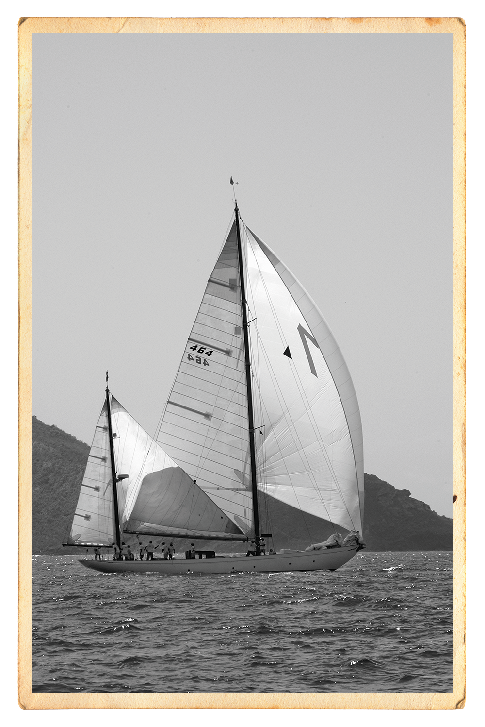 Inset black and white photo showing a sailboat