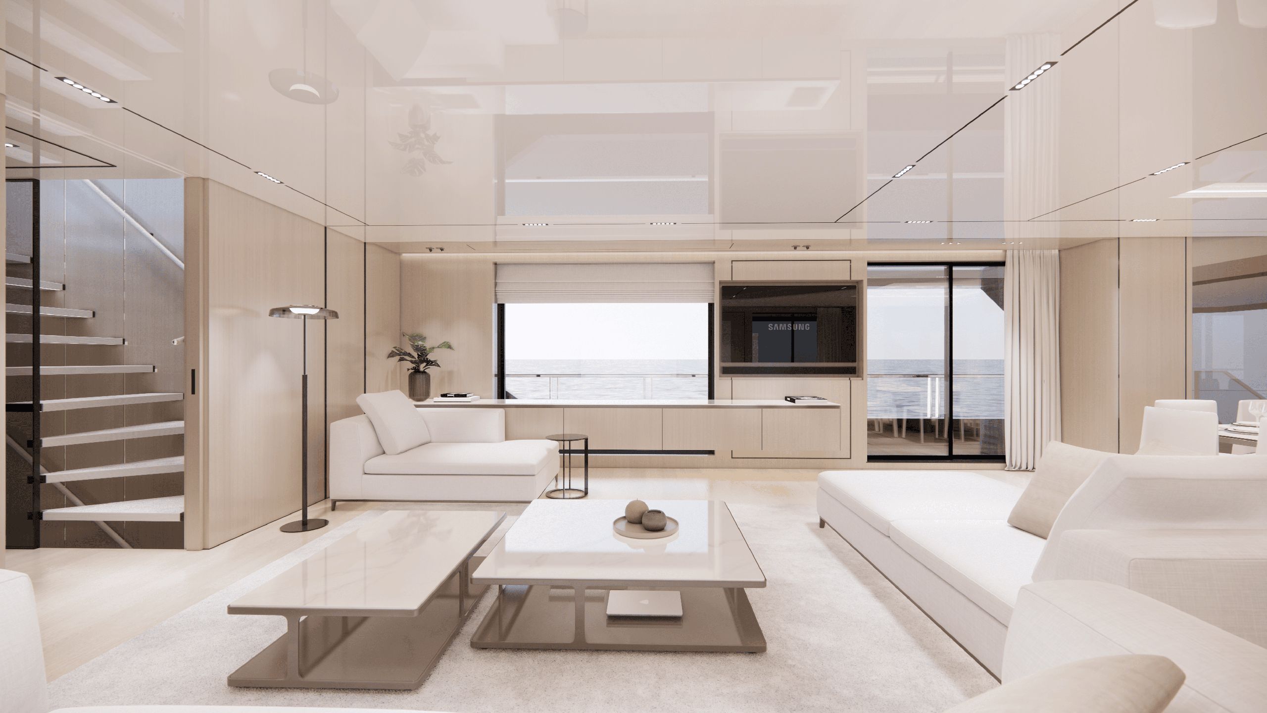 Interior lounge space entirely done out in neutral colours