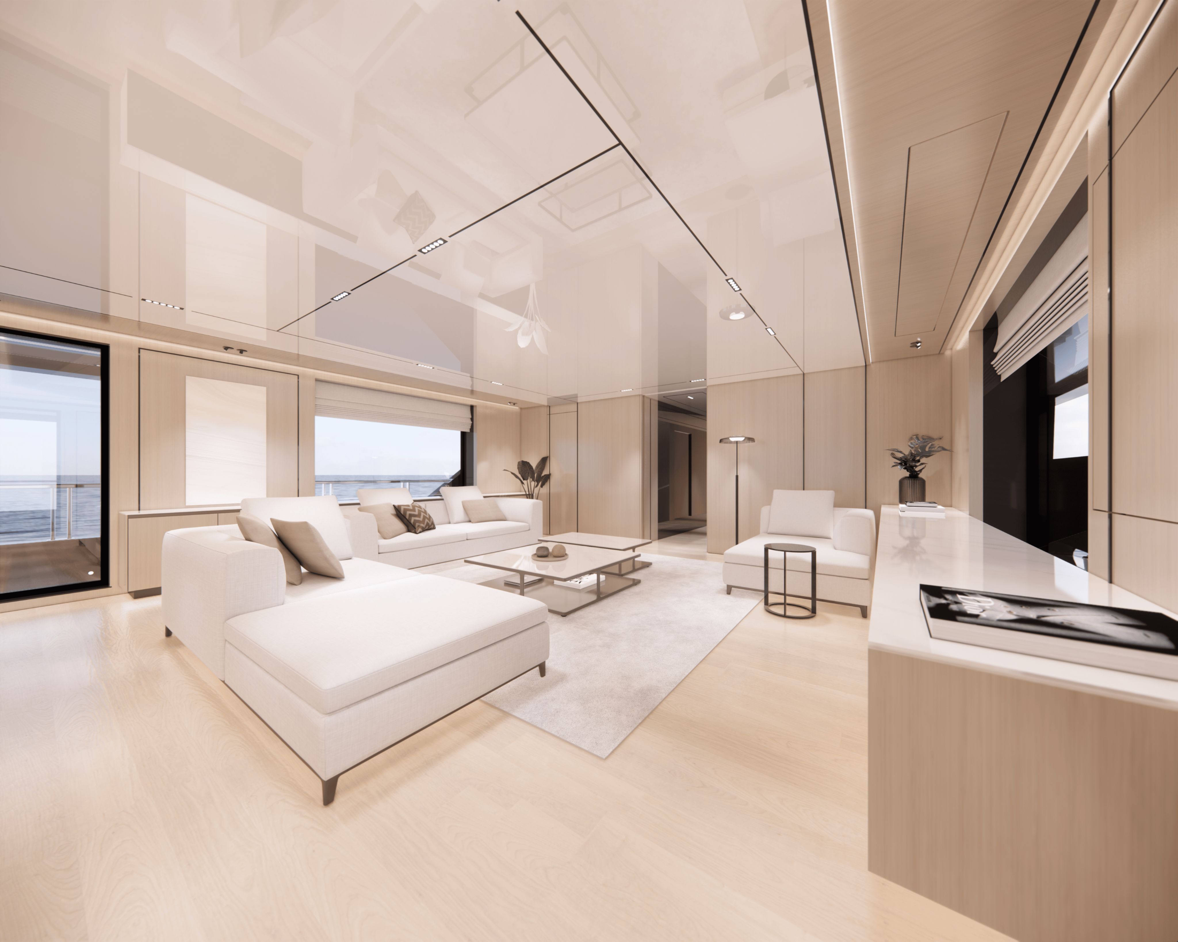 Interior lounge space entirely done out in neutral colours