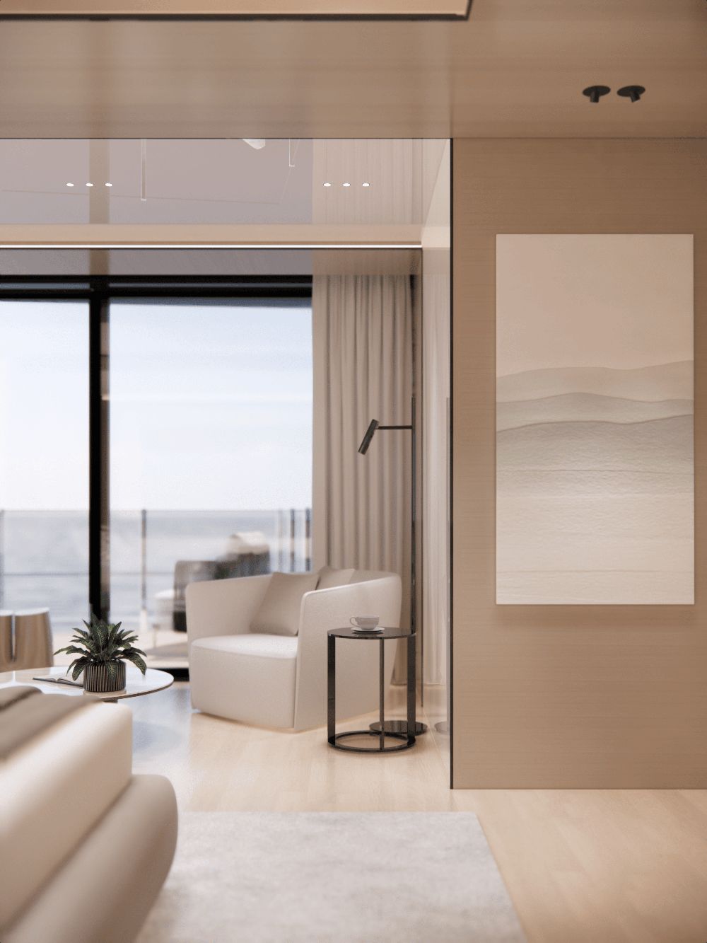 Close-up of arm chair and light fixture