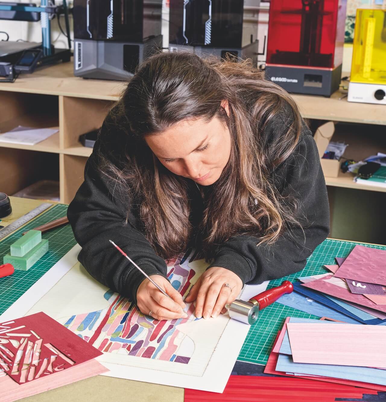 Poppy Pawsey working at a desk