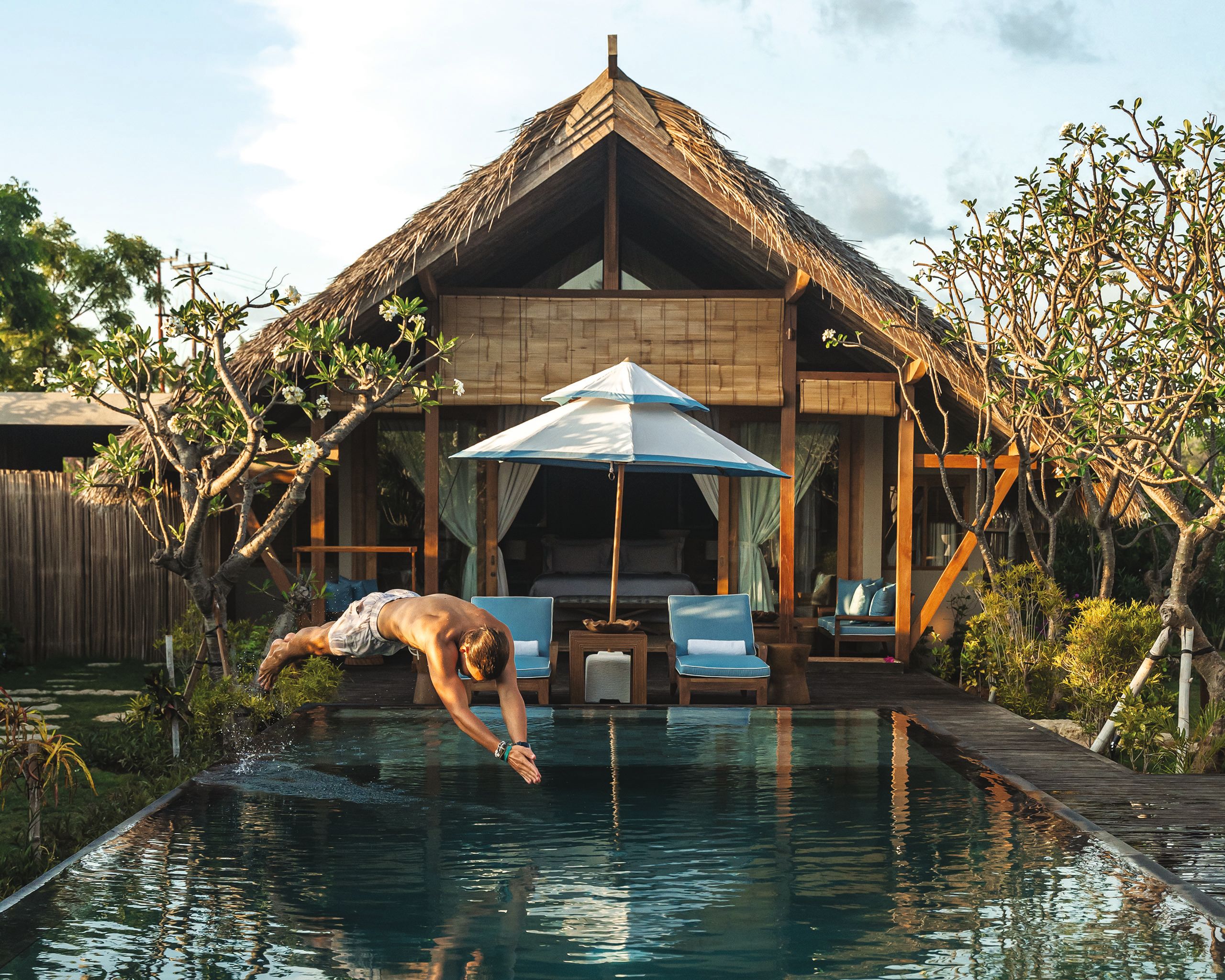 Man dives into pool