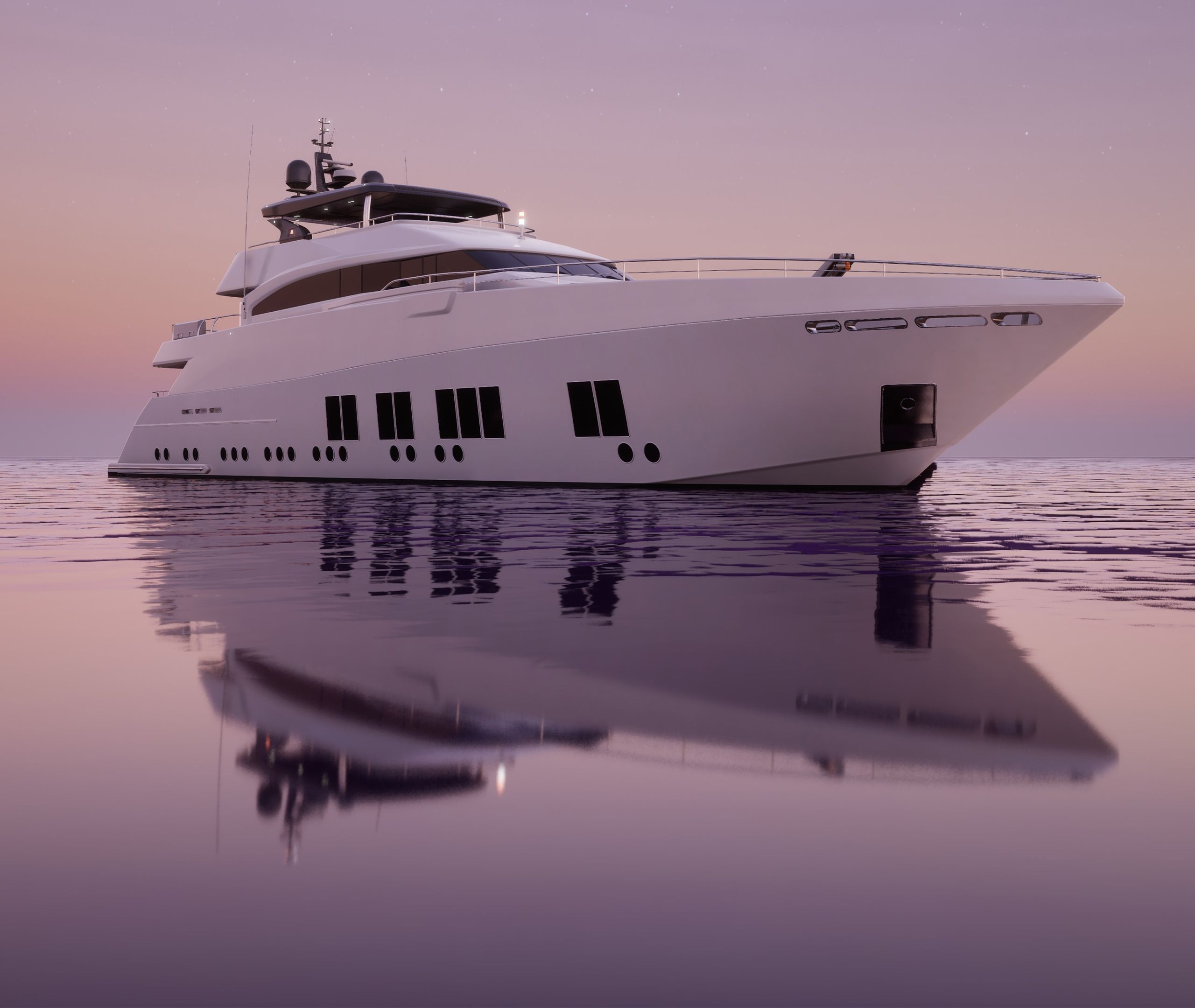 Yacht at sea with pink skies